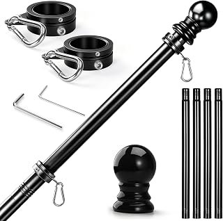 Anovo Flag Pole for Outside House - Stainless Steel 5 FT Flag Poles Kit with1 Inch Metal 360° Rotating Rustproof Flag Pole Rings for Outside House Porch 3x5 Flag Without Holder (5 FT-Black)