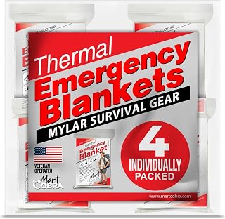 Emergency Blanket Mylar Thermal Space Survival Gear & Supplies 4-Pack Foil | Cold Weather Power Outage Camping Car Winter Storm Heat Reflective Hiking Backpacking Essentials First Aid Marathon Prepper