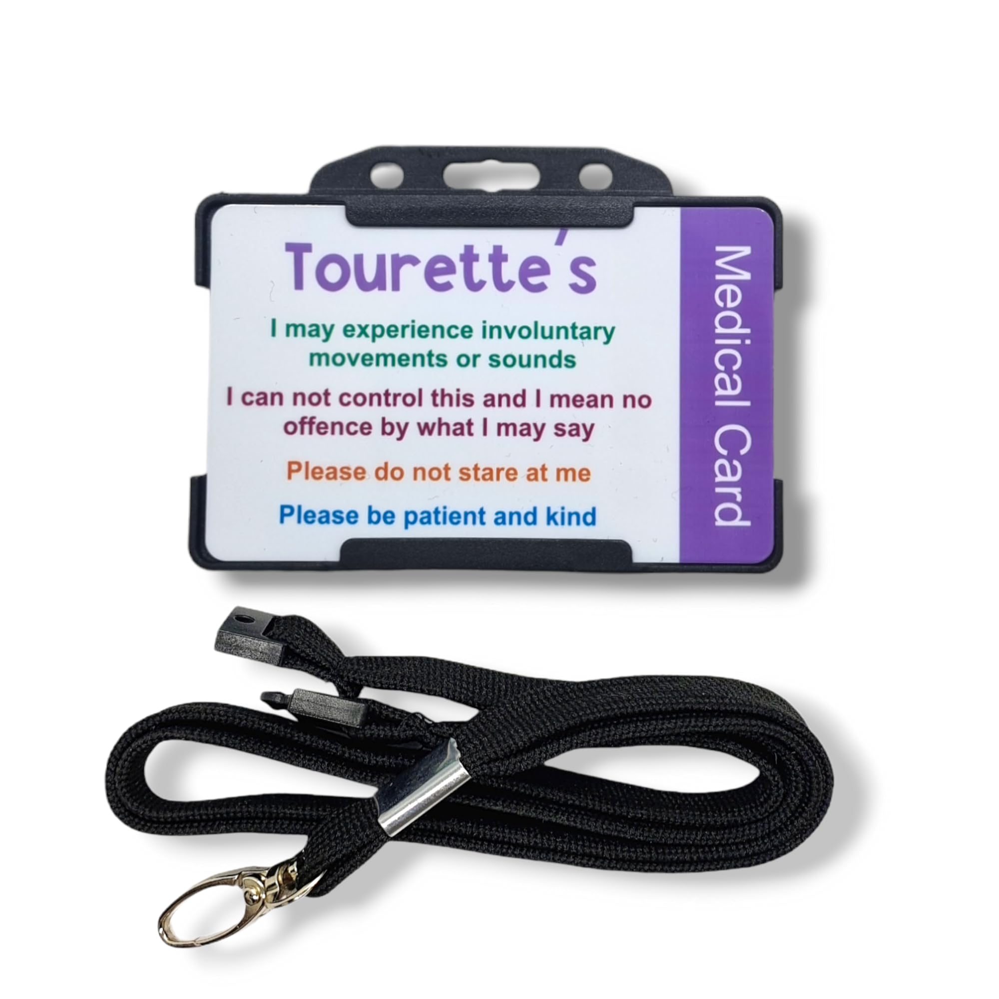 Tourette's Awareness Medical Card with Lanyard - Hidden Disability Awareness