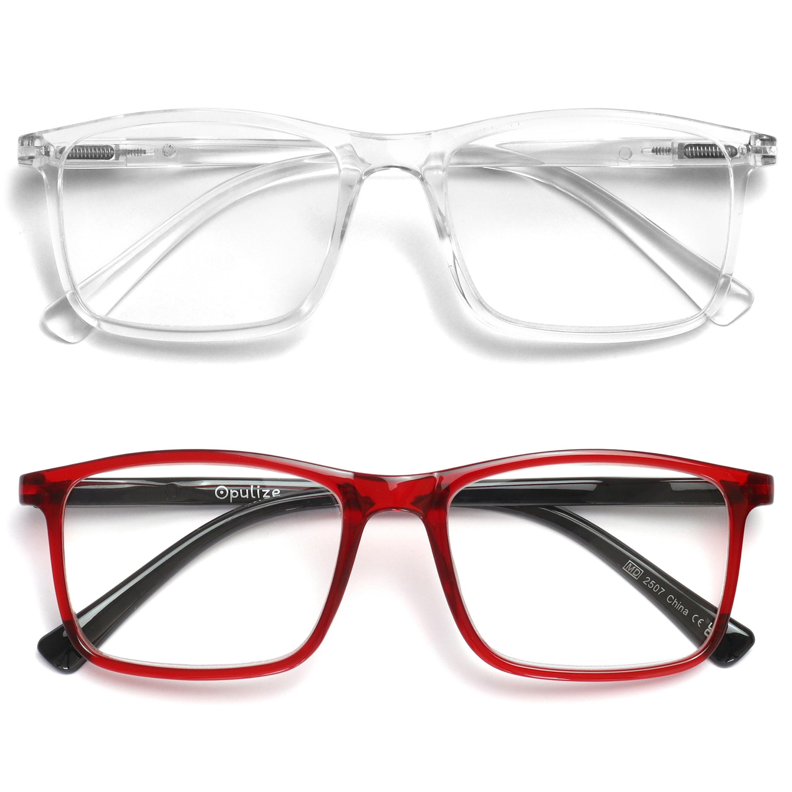 OPULIZE INK Reading Glasses for Women Men, Large Rectangular Frame with Spring H