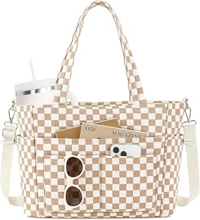 Prite Corduroy Tote Bag for Women, Multipocket Laptop Work Tote Purse