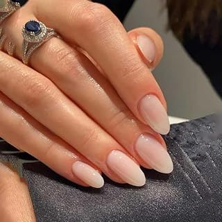24pcs French Tip False Nude Gradient Press-On Nails Medium Almond Fake Nails Elegant Shiny Acrylic Artificial Glue for Nails Reusable Natural Full Cover Stick for Women Girls
