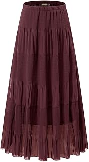 NASHALYLY Women's Chiffon Elastic High Waist Pleated A-Line Maxi Skirts