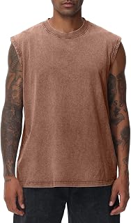 Mens Workout Tank Tops Sleeveless Tshirts Men Muscle Shirt Gym Acid Wash T-Shirt Running Beach T-Shirt Loose Fit