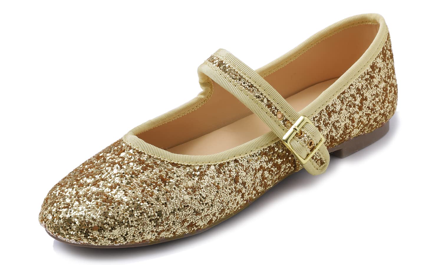 Feversole Women's Shiny Mary Jane Memory Foam Cushioned Comfort Round Toe Metal 