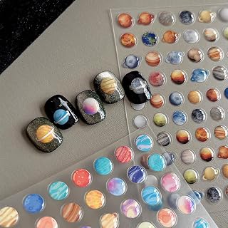 2pcs Colorful Planet Nail Stickers 3D Transparent Nail Art Decals Self Adhesive Decals for Women Nail Art Design DIY Decoration Accessories