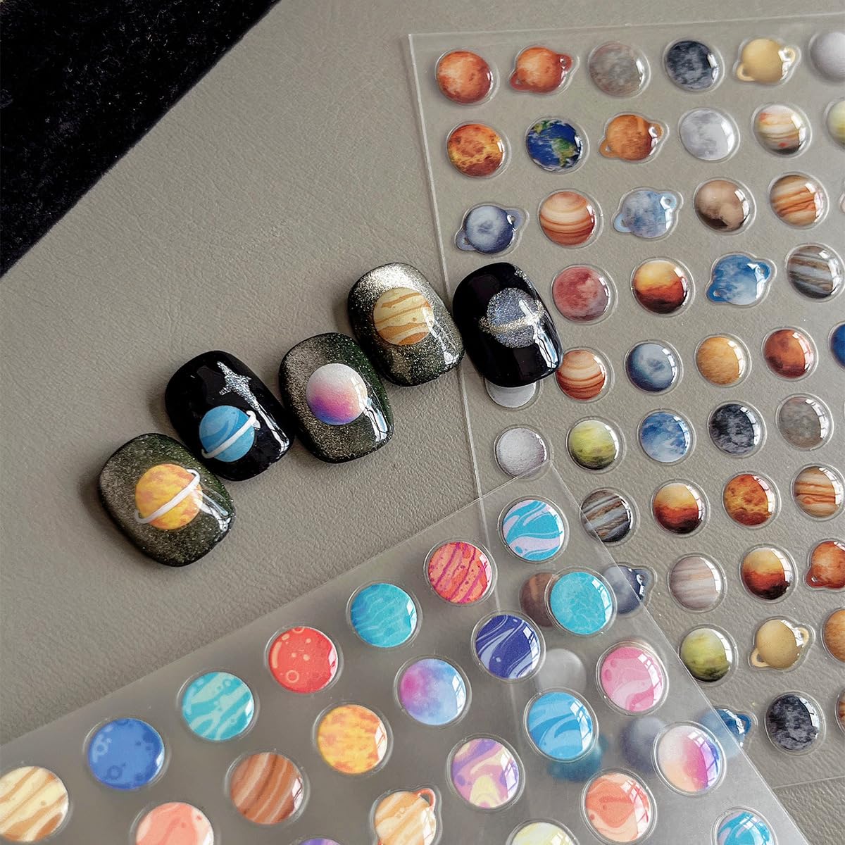 2pcs Colorful Planet Nail Stickers 3D Transparent Nail Art Decals Self Adhesive 