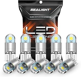 SEALIGHT 194 LED Bulb 6000K White, License Plate Light, Dome Light, T10 168 2825 W5W 3030 Bright Chips Wedge for Replacement Light Bulb, Map Trunk Door Courtesy Dash LED Light Bulb,Pack of 10
