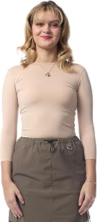 Esteez 3/4 Sleeve Fancy Slinky Crew Neck T-Shirt for Women Base Layering Top Snug Fit