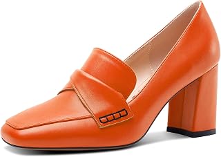 Castamere Women's Closed Square Toe Cap Medium Block Heel Slip-on Pumps Office Shoes Dress Casual Shoes 8 cm Heels