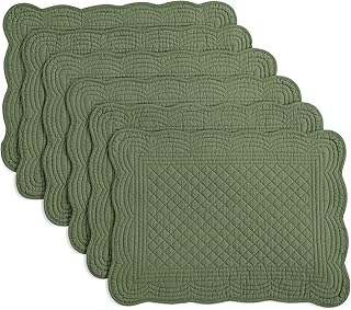HOMBYS Quilted Placemats Set of 6, Washable 13x18 Inch Christmas Placemats for Dining Table, 100% Cotton Holiday Table Mats for Christmas Dinner and Everyday Use(Emerald Green)