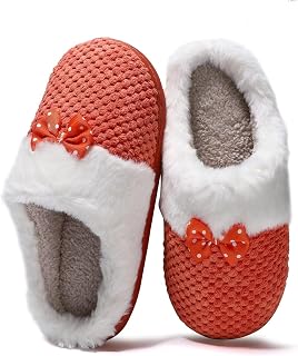 Kids Toddler Girls Slippers Memory Foam Comfort Wool-Like Plush Fleece Lined Winter House Shoes for Indoor