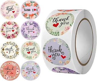 500 Pcs Floral Thank You Stickers Roll - Self Adhesive PVC Waterproof Labels for Gift Boxes, Take-Out Containers & DIY Decoration