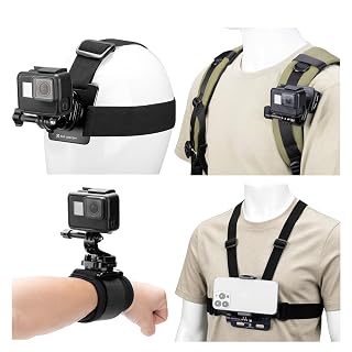 K&F CONCEPT 4-in-1 Phone Chest Mount, Head Strap, Wrist Band, Backpack Clip | Adjustable Chest Mount Neck Phone Holder for GoPro Hero Mission 1, Insta360 X6/5/4 Luna Ultra,DJI Pocket 4/3 Osmo Action TW06