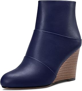 HDEUOLM Women's High Wedge Heel Closed Heel Round Toe Ankle Boots 8.5 cm Heels Slip-on Zipper Cute Shoes