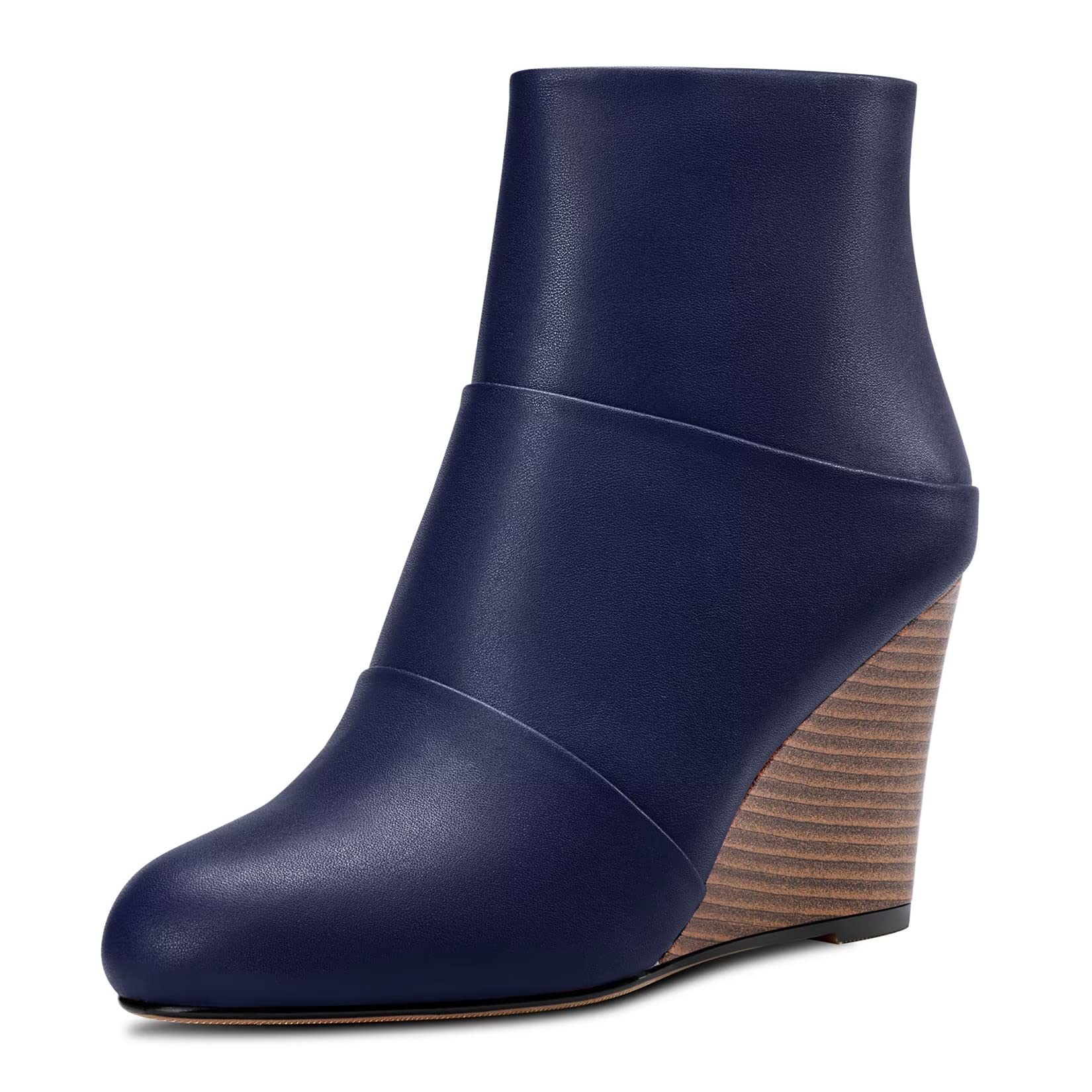 HDEUOLM Women's High Wedge Heel Closed Heel Round Toe Ankle Boots 8.5 cm Heels S