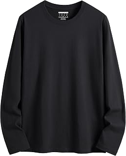 KEFITEVD Men's Long Sleeve T-Shirt, Lightweight, Tee, Large Size, Long, Solid, Sweat-Absorbing, Loose Fit, Breathable, Golf, Cotton, Crew Neck, Spring, Summer, Fall