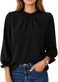 Avanova Women's 3/4 Long Sleeve Work Business Top Ruffle Mock Neck Blouse Shirts