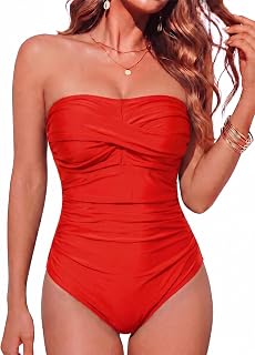Smismivo Women's One Piece Swimwear Strapless Tummy Control Push Up One Piece Swimsuit Women Padded Elegant Curvy One Piece Swimsuit for Women Beach Summer Beachwear