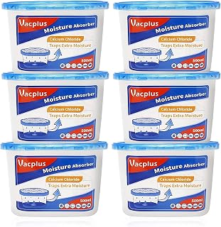 Vacplus Moisture Absorber, 10.5 OZ, Strong Absorption, Fragrance Free | Closet, Bathroom, Car, Odor Eliminator, Dehumidifier Bucket, 6 Pack