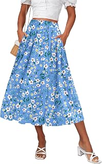 Zeagoo Women's Midi Skirts High Waisted Pleated A-Line Swing Skirts Summer Long Skirts with Pockets