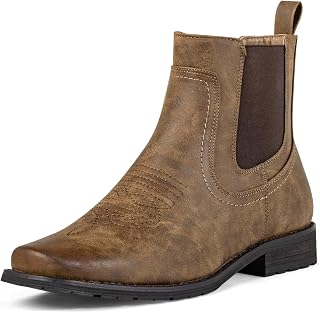 J's.o.l.e Chelsea Cowboy Boots for Men Square Toe Western Boots Classic Casual Work Ankle Boots