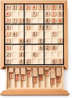 Wooden 9x9 Sudoku Game with Storage Drawer, Board Game for Adults | Logic Brain Teaser; Ideal For Travel, Family Night, Desk Activity. Challenging & Fun