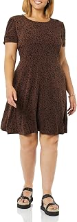Amazon Essentials Women's Short Sleeve Round Neck Ruched A-Line Dress (Available in Plus Size)
