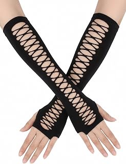 Avidlove Guantes largos de red negros para mujer, manga corta sin dedos