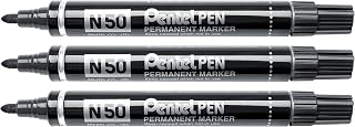 Pentel N50 Permanent Marker Taper Tip Black 3 Pcs