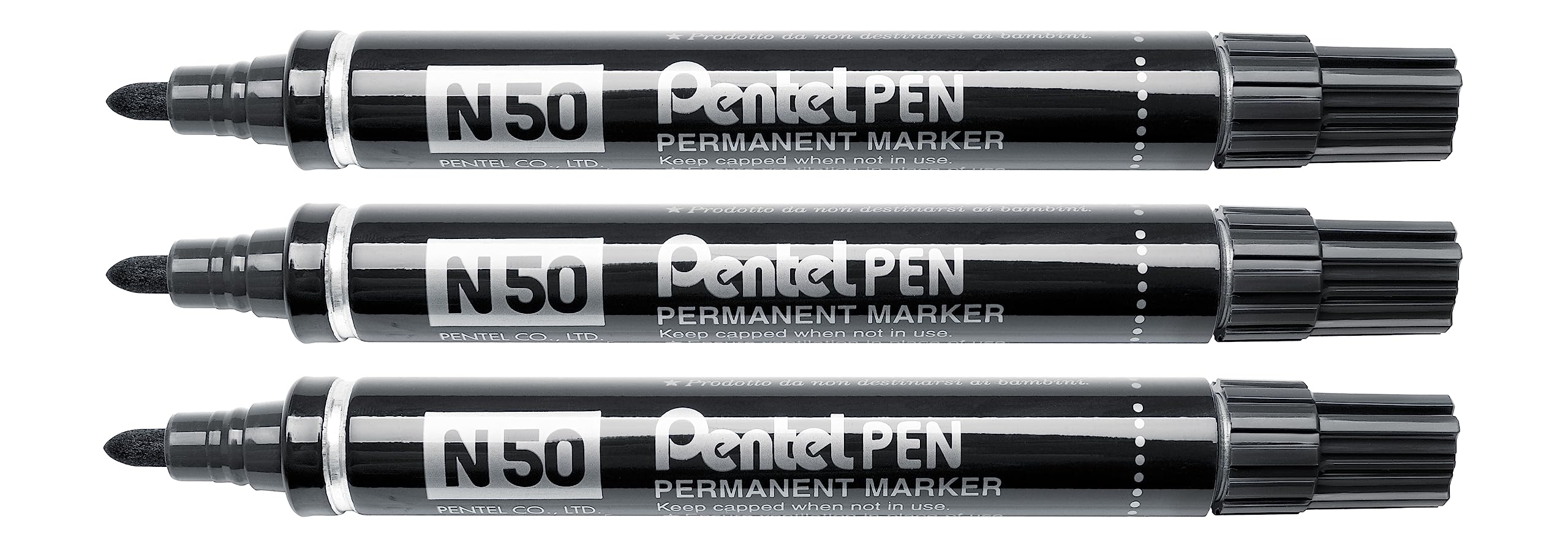 Pentel N50 Permanent Marker Taper Tip Black 3 Pcs