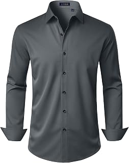 J.VER Men's Stretch Shirts Long Sleeve Formal Shirt Solid Color Business Casual Button Down Shirts Wedding Prom