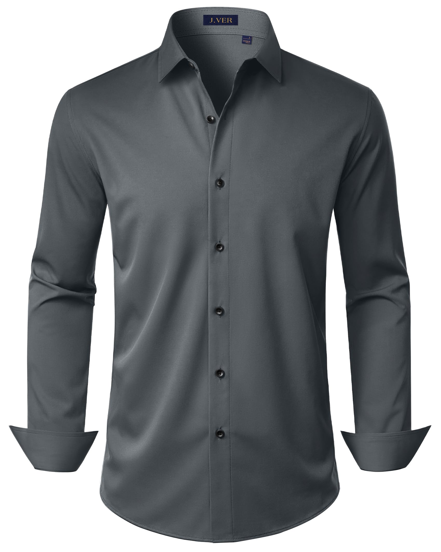 J.VER Men's Stretch Shirts Long Sleeve Formal Shirt Solid Color Business Casual 