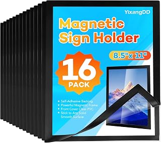 YixangDD 16 Pack Magnetic Sign Holder 8.5 x 11, Magnetic Paper Holder | Magnetic Self-Adhesive Document Holder, Clear PVC Poster Frame for Wall, Window, Office and Classroom