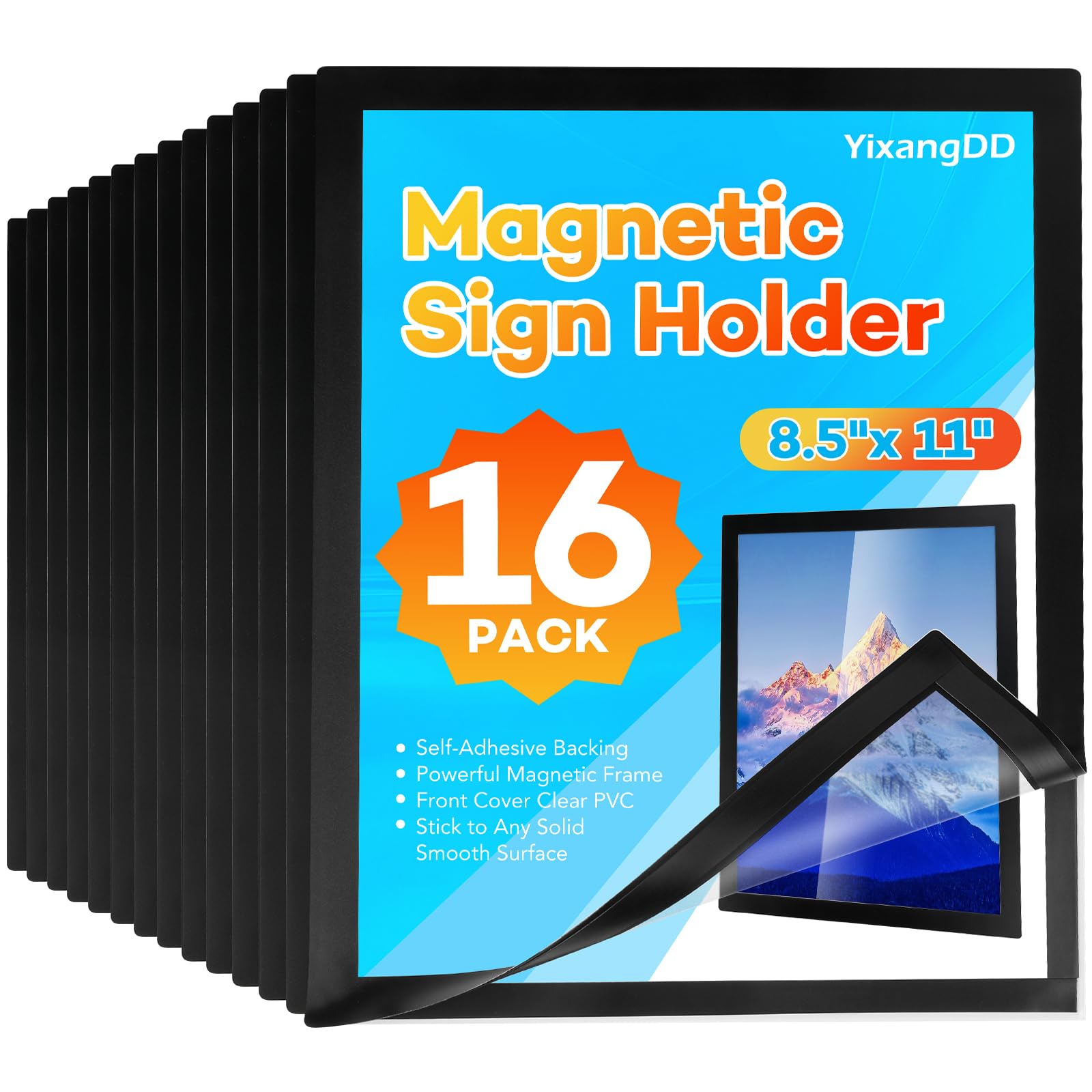 YixangDD 16 Pack Magnetic Sign Holder 8.5 x 11, Magnetic Paper Holder | Magnetic