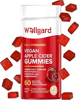 Wellgard Vegan Apple Cider Vinegar Gummies, Gold Standard 1000mg ACV Gummies with Vitamin C, Chromium and Pomegranate, Non-GMO, Gluten-Free & Gelatine-Free