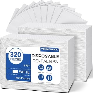 320 Pack Disposable Dental Bibs ，3 Ply Waterproof Tattoo Bib Sheet for Nail Salon，Tattoo Shop (White)
