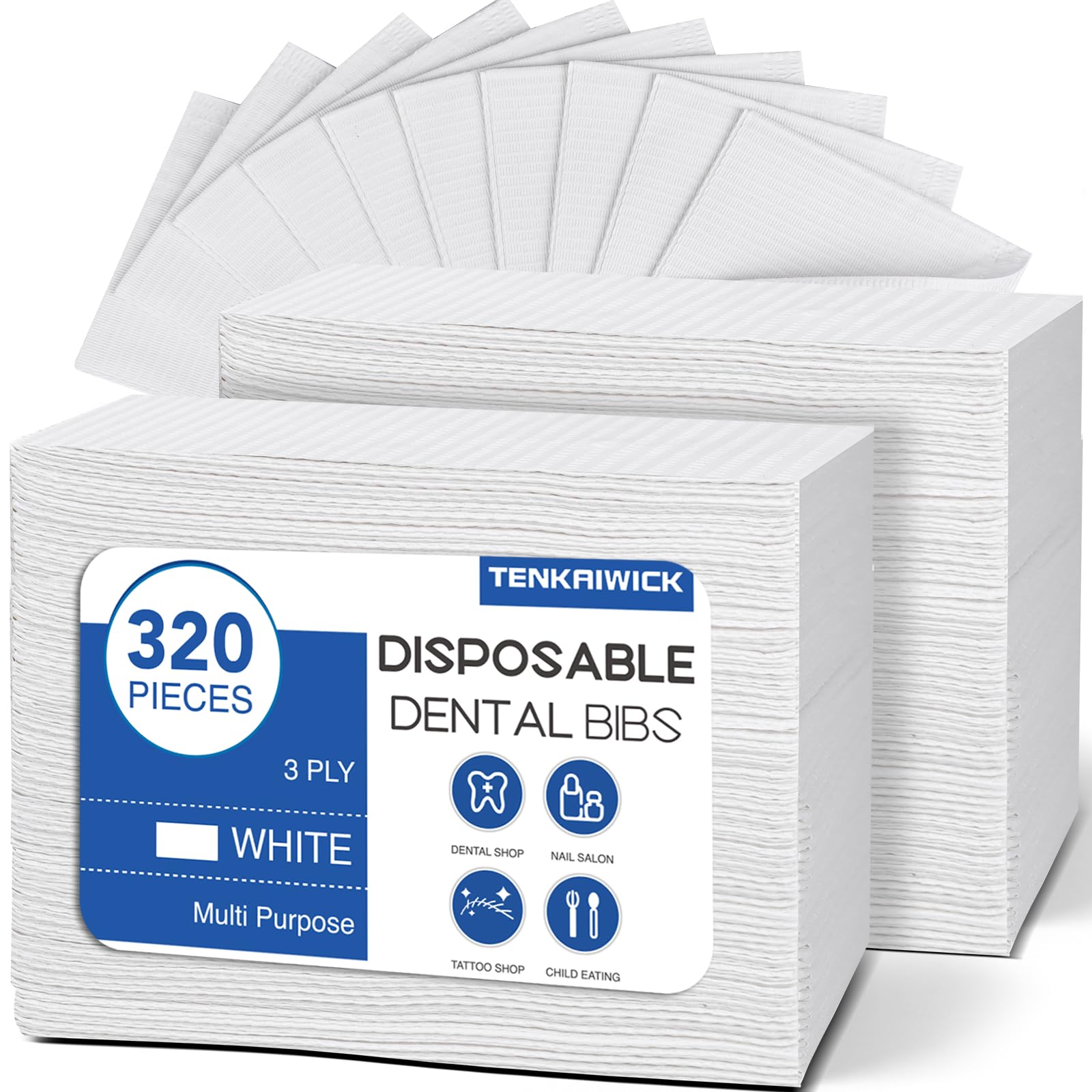 320 Pack Disposable Dental Bibs ，3 Ply Waterproof Tattoo Bib Sheet for Nail Salo