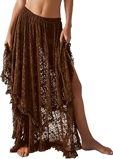 Yimoon Lace Skirts Women Asymmetrical Flowy Boho Maxi Skirt