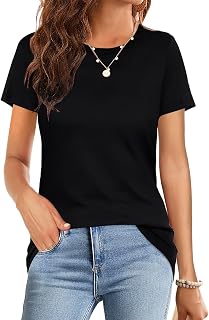 Elesomo Womens Tops Short/Long Sleeve Crew Neck T Shirts