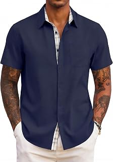 COOFANDY Chemise Homme Manches Courtes Chemisette Légère Chemise Décontractée Été Confortable