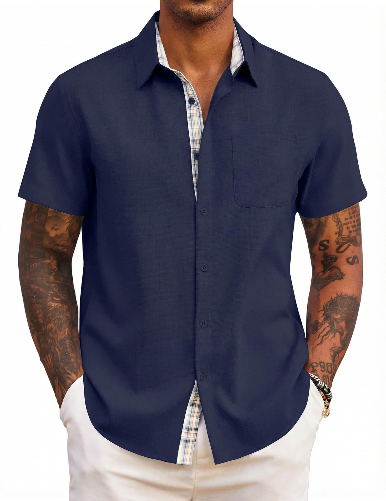 COOFANDY Chemise Homme Manches Courtes Chemisette Légère Chemise Décontractée Ét