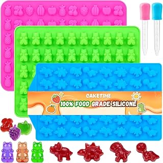 Gummy Candy Molds with 2pcs Droppers, Silicone Chocolate Molds 3 Pack | Non-stick, BPA Free, Bear Dinosaur Fruit Shape, Easy Release & Clean, Food-Grade Silicone, Gummy Bear Mold, Fruit Snack Molds