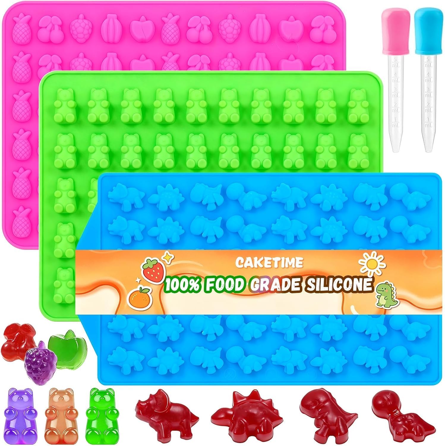 Gummy Candy Molds with 2pcs Droppers, Silicone Chocolate Molds 3 Pack | Non-stic