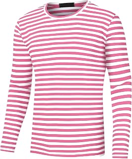 Lars Amadeus Men's Striped T-Shirt, Long Sleeve, Round Neck, Basic Striped T-Shirt