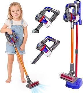 BAYMI Kids Vacuum That Really Works, 3-in-1 Toy Vacuum with Real Suction | Toddler Vacuum Toy with Realistic Sounds, 3 Interchangeable Nozzles & Storage Stand for Pretend Cleaning, Ages 3+