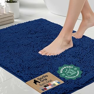 GORILLA GRIP Bath Mat, Thick Soft Absorbent Chenille Floor Mats, Rubber Backing Bathmat, 107x66 cm, Quick Dry Rug, Machine Washable Rugs for Shower Tub Floors, Bathroom Accessories Decor, Royal Blue
