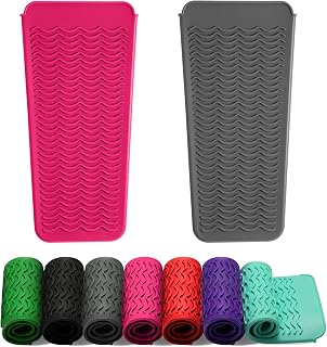 ZAXOP 2 Pack Silicone Heat Resistant Mat for Flat Iron Curling Iron Hair Straightener Curling Wands Hot Hair Tools (Grey & Hot Pink)