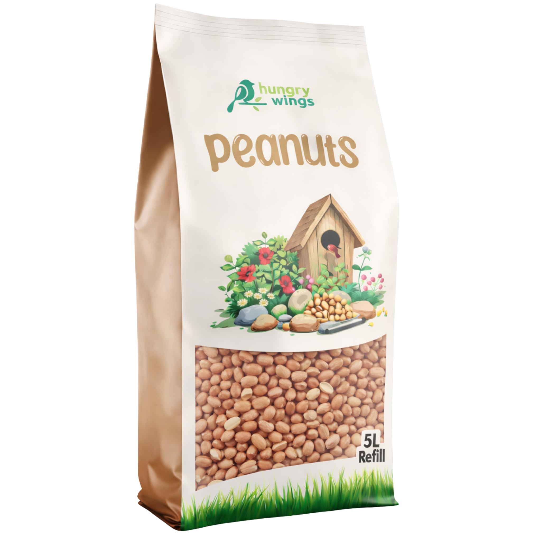 Hungry Wings Peanut Kernels Wild Bird Food Seed, 5L Refill Bag | Refill Bag