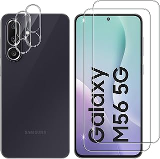 Lutree Tempered Glass for Samsung Galaxy M56 5G, 2+2 Pieces Screen Protector + Camera Lens Protector, 9H Hardness HD Anti-scratch Tempered Glass Protective Film